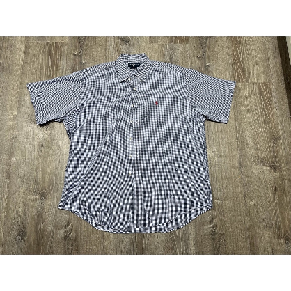 Ralph Lauren Blake Mens XL Blue Gingham Check Short Sleeve Button Down Shirt